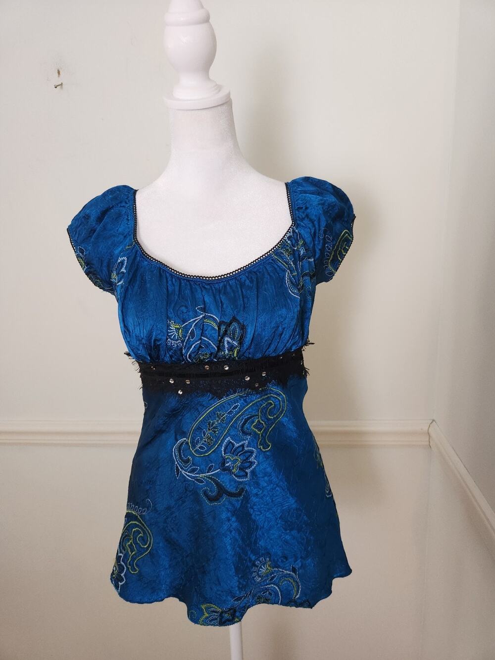 Y2K Heart Soul Top Sz Small Babydoll Milkmaid Fairy Grunge Crinkle WhimsiGoth
